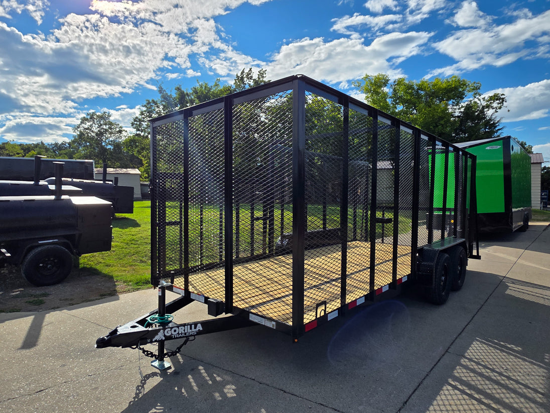 7x18 Dovetail Debris Utility Trailer w/ Side Gate 6 Foot Mesh sides (2) 3,500lb Axles 7K GVWR Front Left