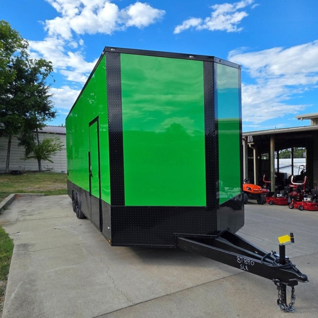 8.5x24 Lime Green w/ Blackout V-Nose Enclosed Trailer 9ft Interior (2) 5,200lb Axles Front Right