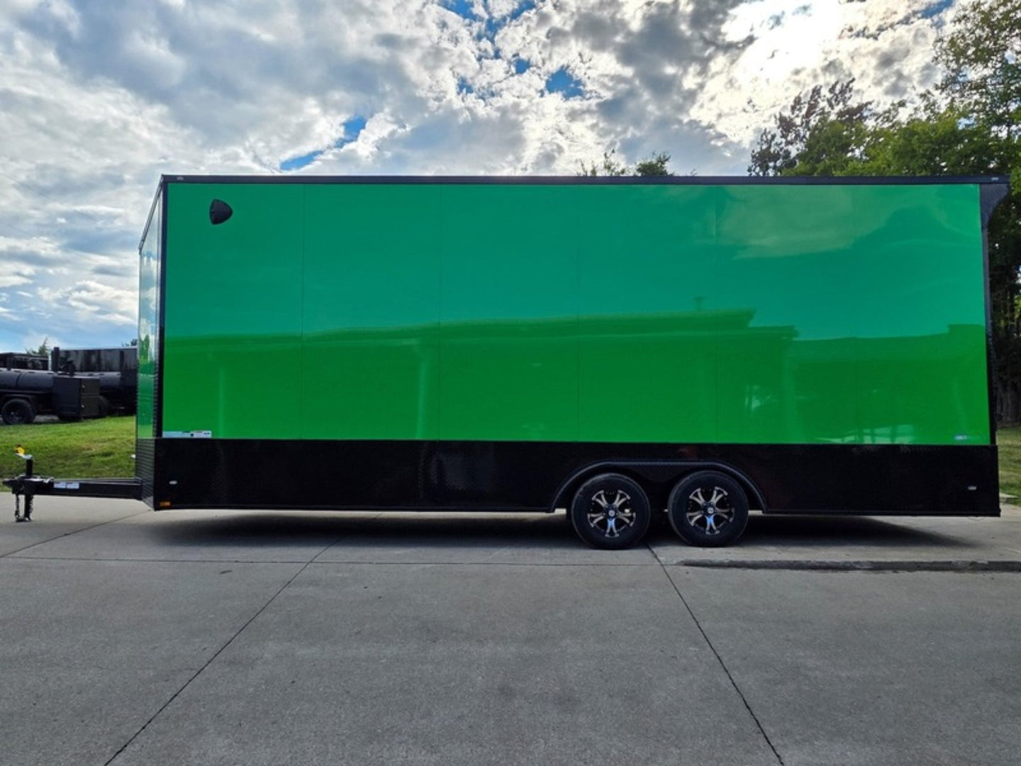 8.5x24 Lime Green w/ Blackout V-Nose Enclosed Trailer 9ft Interior (2) 5,200lb Axles Left Side