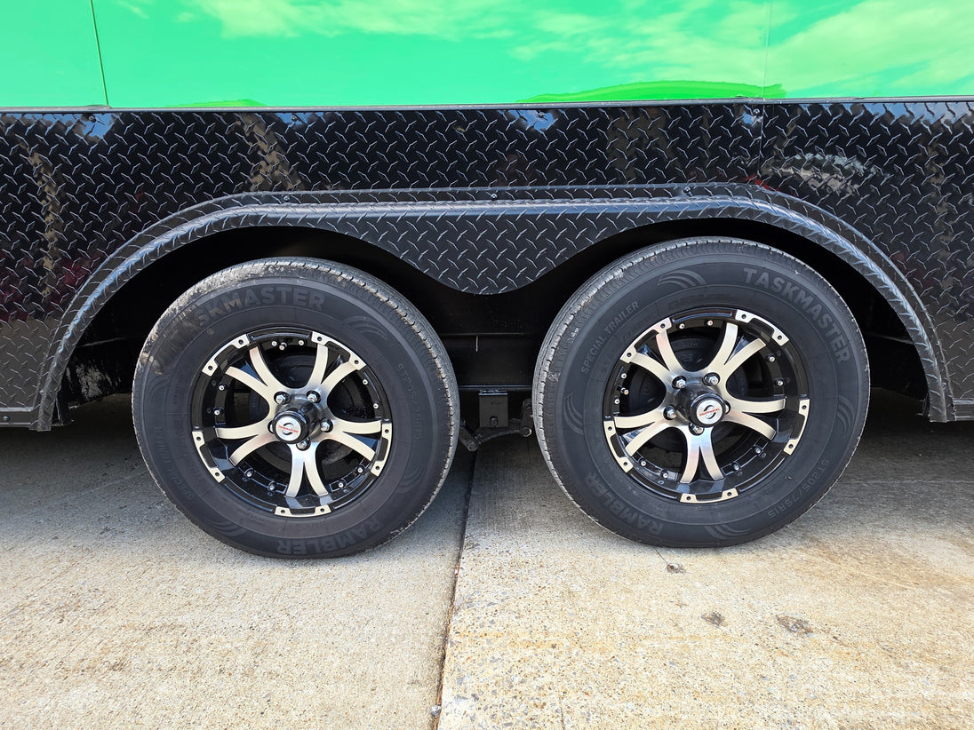 8.5x24 Lime Green w/ Blackout V-Nose Enclosed Trailer 9ft Interior (2) 5,200lb Axles Tires