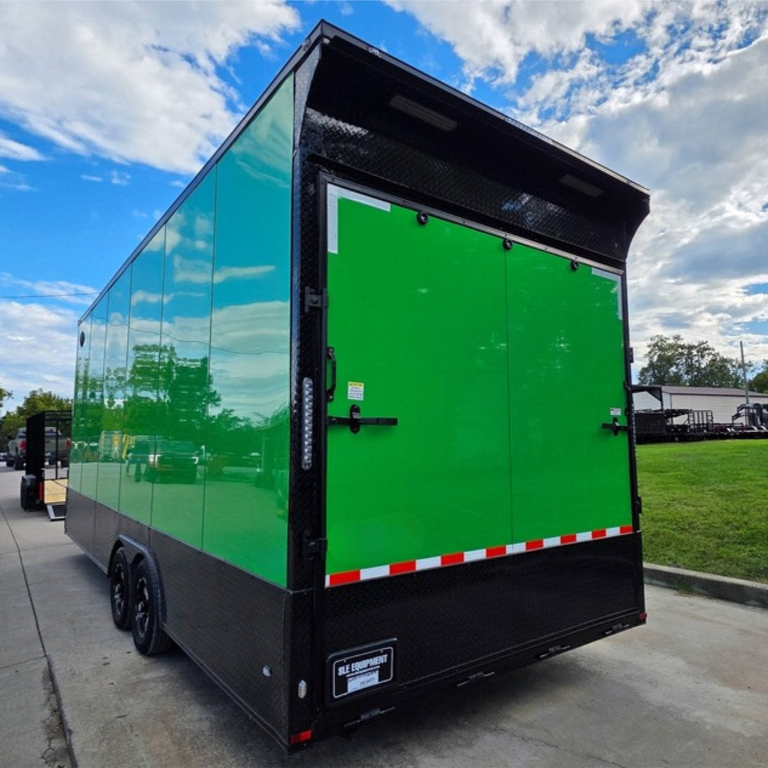 8.5x24 Lime Green w/ Blackout V-Nose Enclosed Trailer 9ft Interior (2) 5,200lb Axles Left Rear