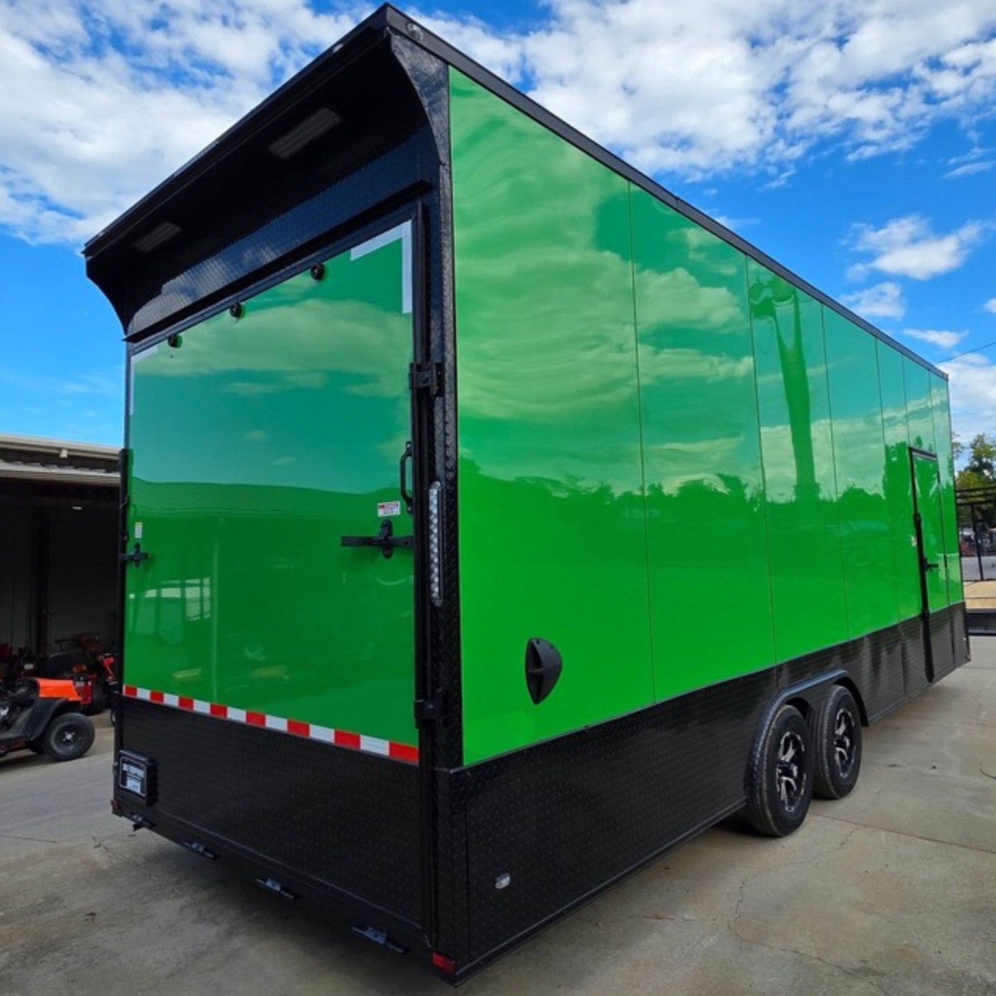8.5x24 Lime Green w/ Blackout V-Nose Enclosed Trailer 9ft Interior (2) 5,200lb Axles Rear Right