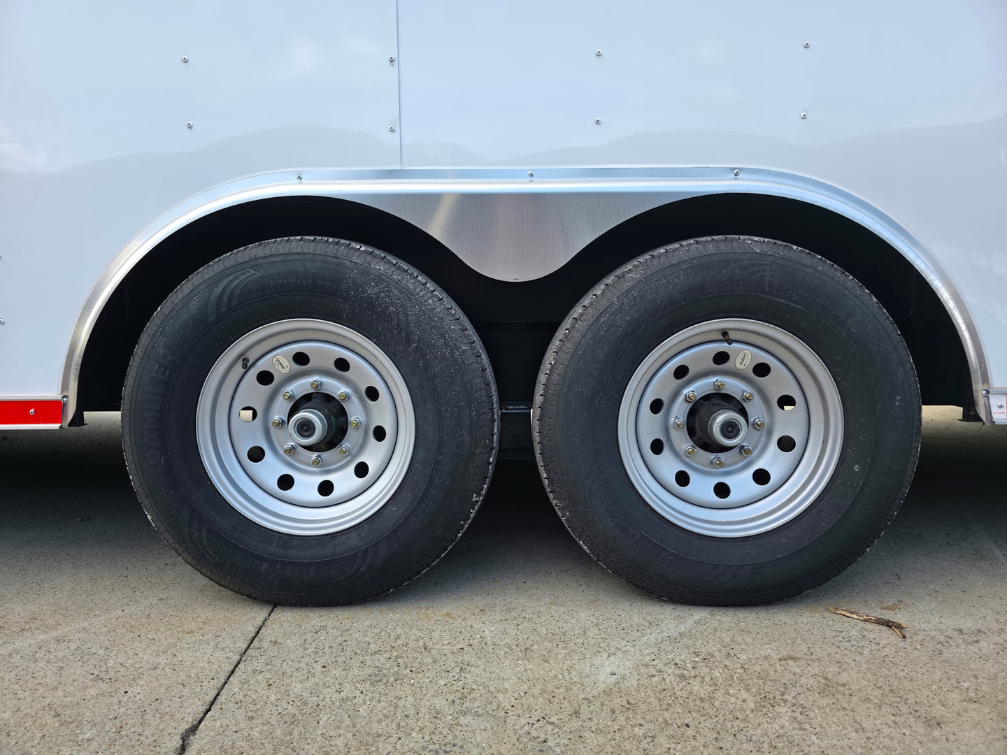 8.5x28 V Nose White Enclosed Trailer 7,000lb Axles Silver ATP Tires