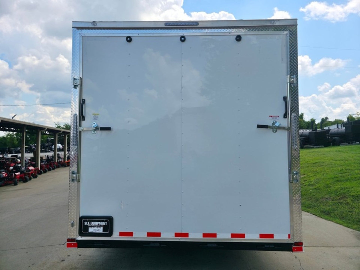 8.5x28 V Nose White Enclosed Trailer 7,000lb Axles Silver ATP Rear