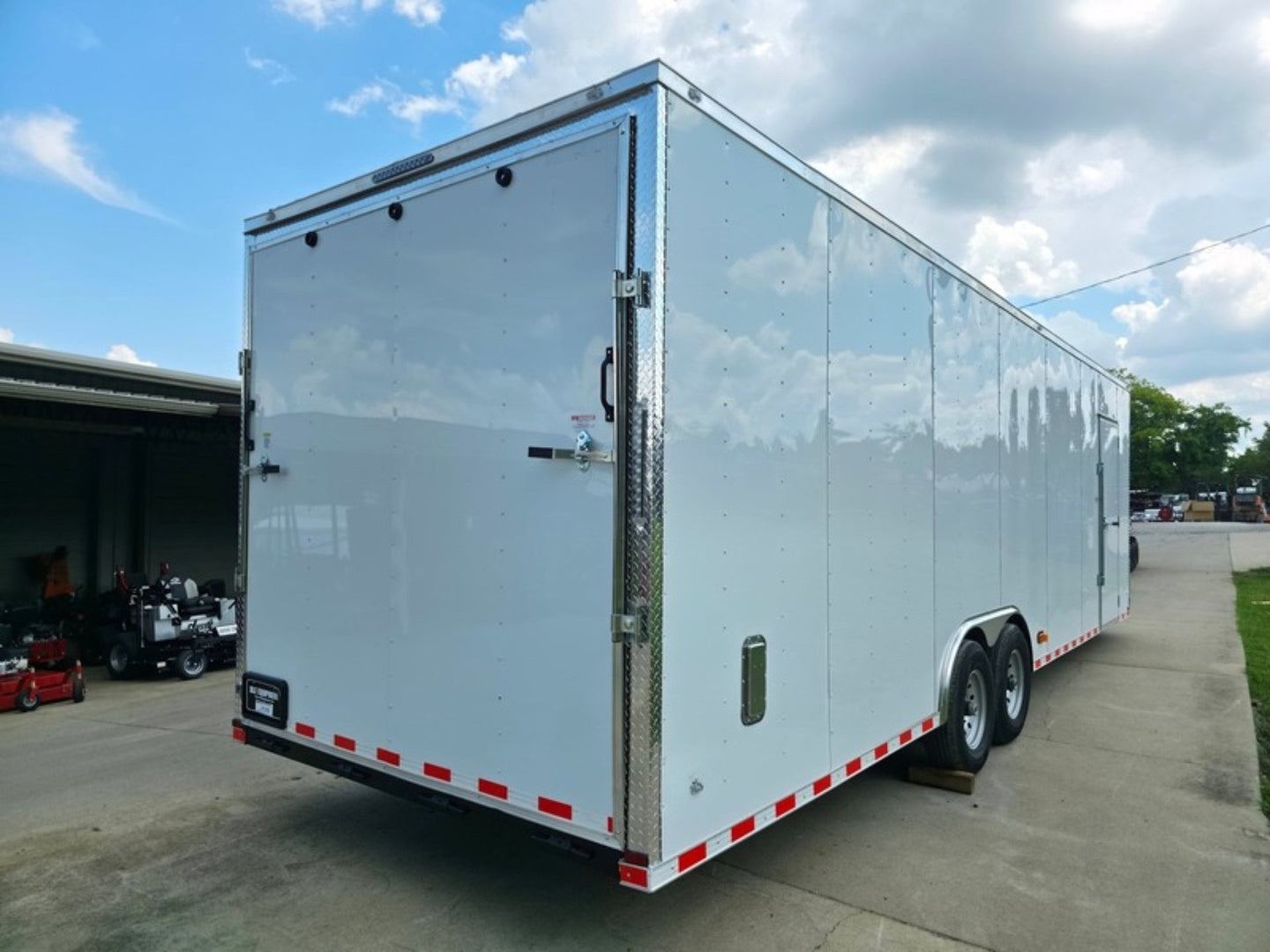 8.5x28 V Nose White Enclosed Trailer 7,000lb Axles Silver ATP Rear Right
