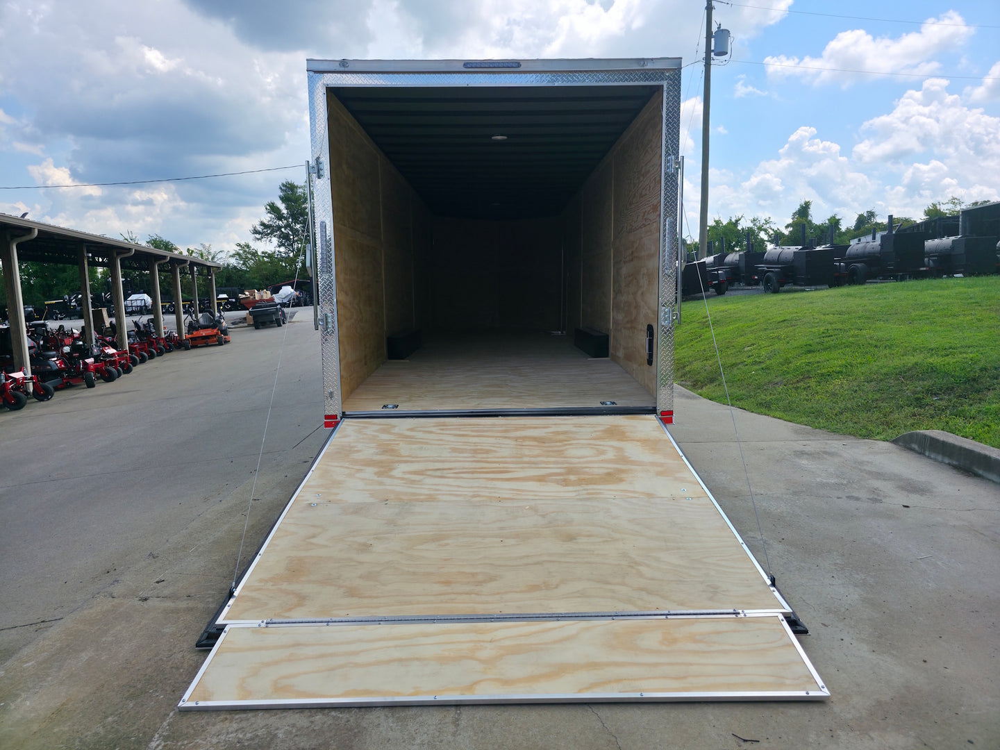 8.5x28 V Nose White Enclosed Trailer 7,000lb Axles Silver ATP Rear Ramp Open