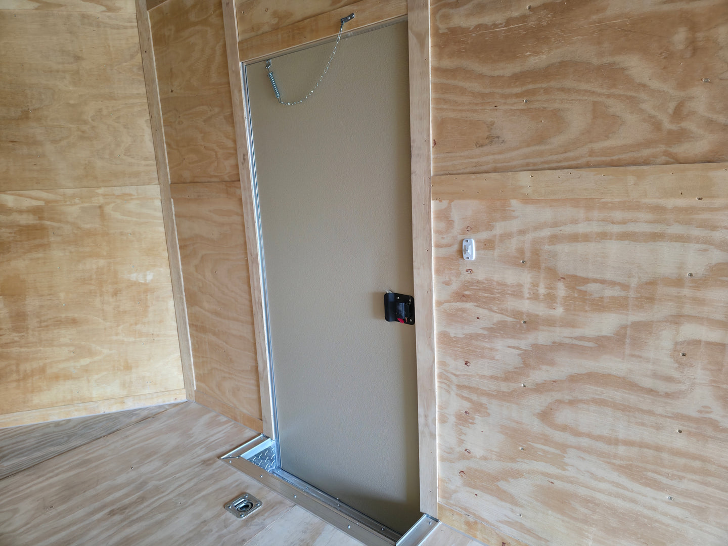 8.5x28 V Nose White Enclosed Trailer 7,000lb Axles Silver ATP Door Inside