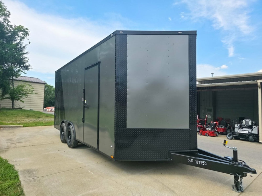 8.5 x 18 Charcoal/Black Enclosed Trailer with Blackout and (2) Heavy-Duty 5,200lb Axles Font Right