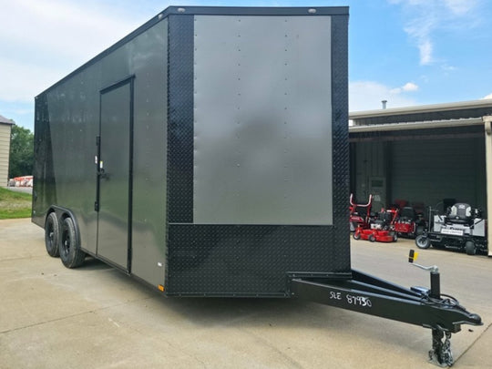 8.5 x 18 Charcoal/Black Enclosed Trailer with Blackout and (2) Heavy-Duty 5,200lb Axles Font Right