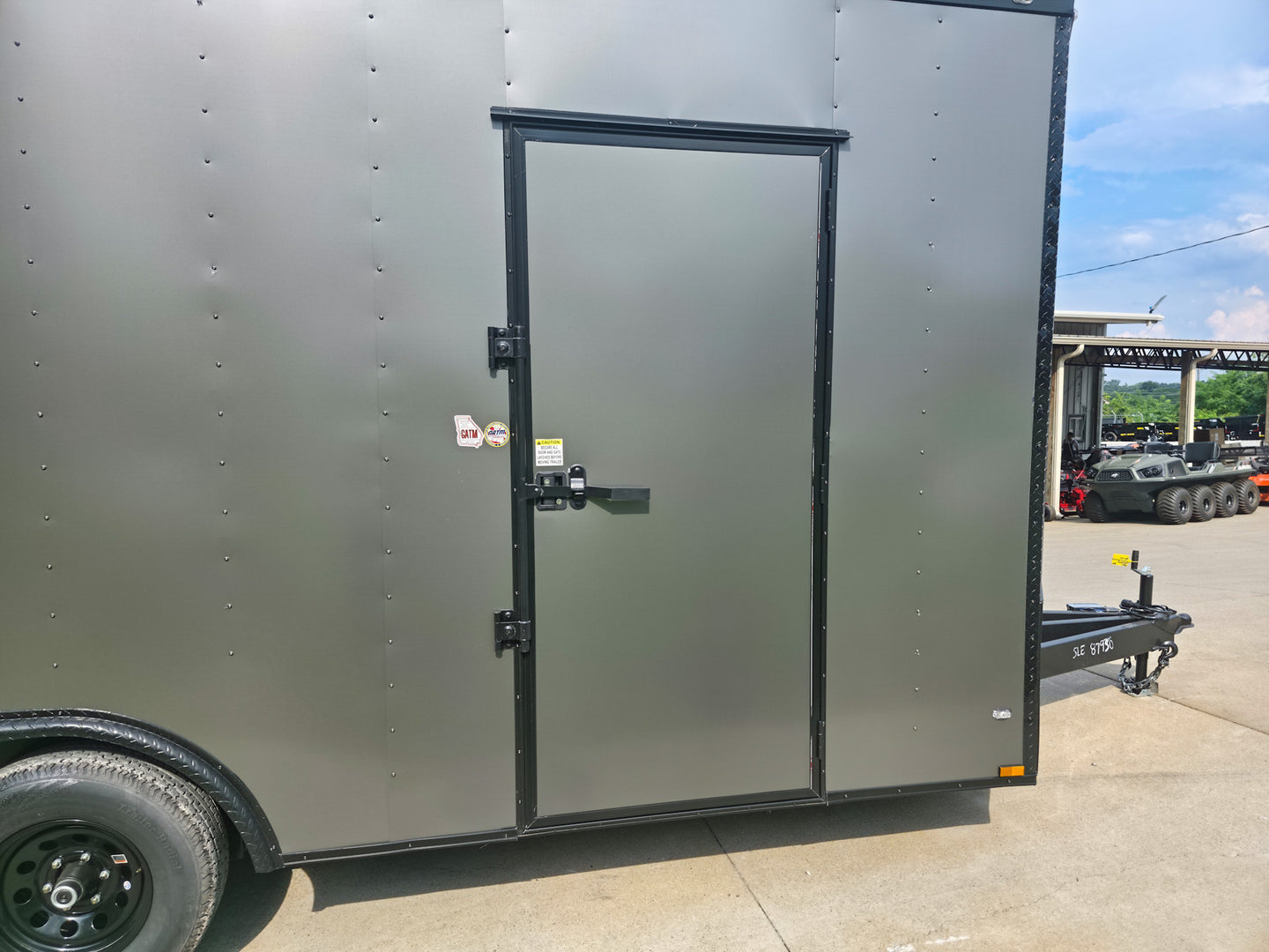 8.5 x 18 Charcoal/Black Enclosed Trailer with Blackout and (2) Heavy-Duty 5,200lb Axles Side Door