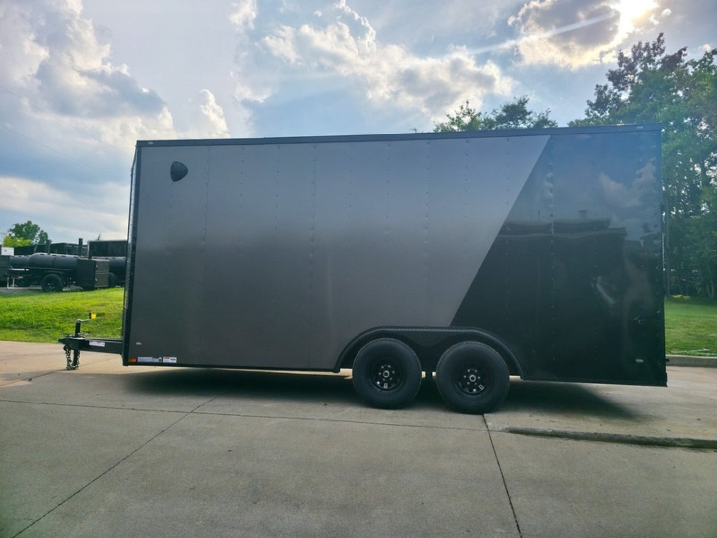 8.5 x 18 Charcoal/Black Enclosed Trailer with Blackout and (2) Heavy-Duty 5,200lb Axles Left Side