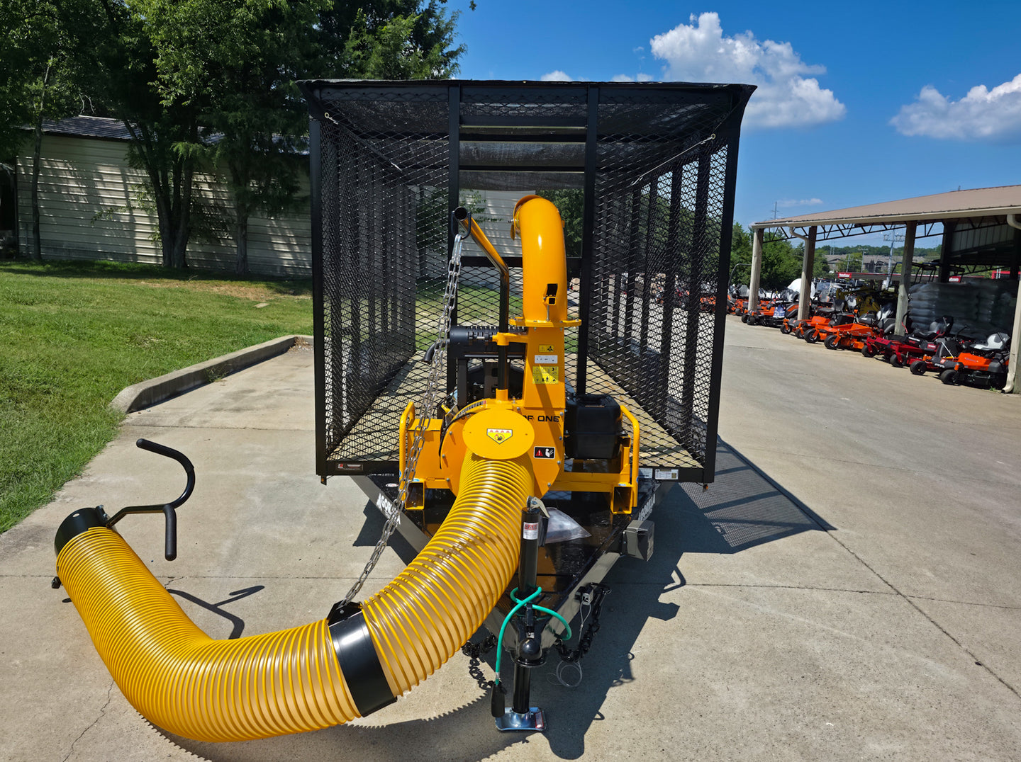 6.4x16 Leaf Clean Up Cage Debris Trailer with 21HP Loader 7K GVWR Front 