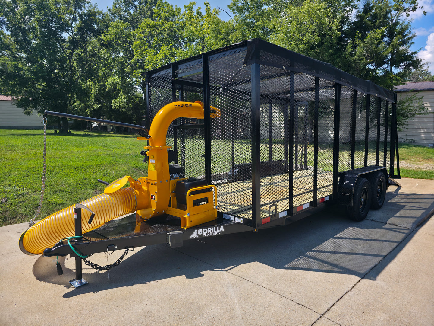 6.4x16 Leaf Clean Up Cage Debris Trailer with 21HP Loader 7K GVWR Front Left