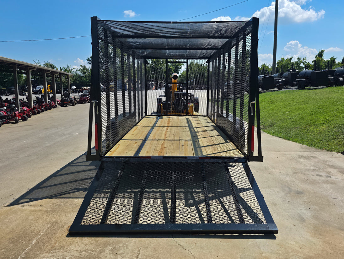 6.4x16 Leaf Clean Up Cage Debris Trailer with 21HP Loader 7K GVWR Rear Gate Down