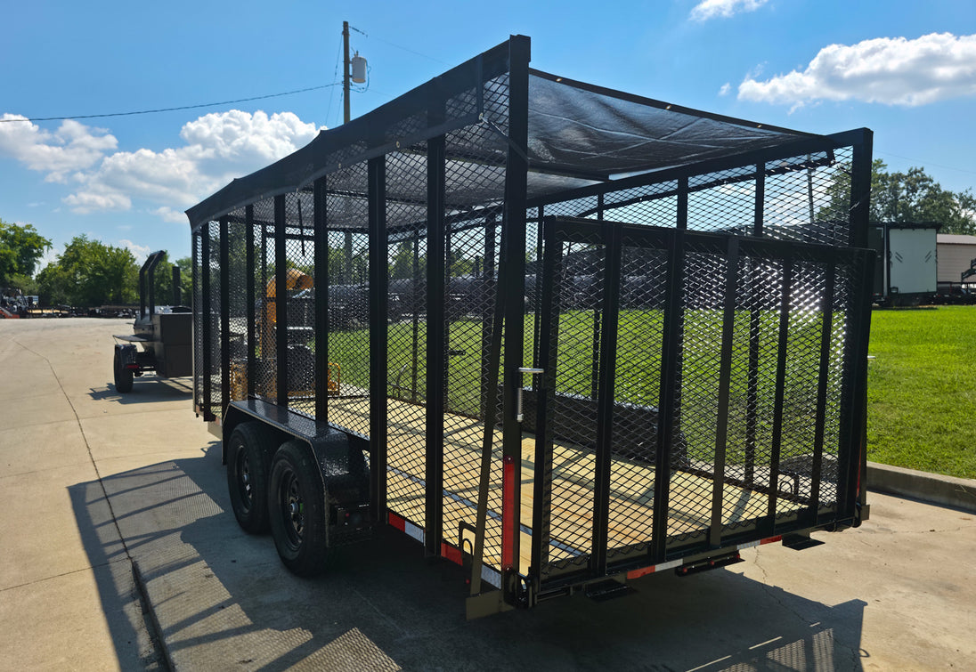 6.4x16 Leaf Clean Up Cage Debris Trailer with 21HP Loader 7K GVWR Left Rear