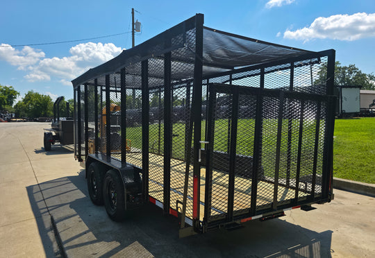 6.4x16 Leaf Clean Up Cage Debris Trailer with 21HP Loader 7K GVWR Left Rear