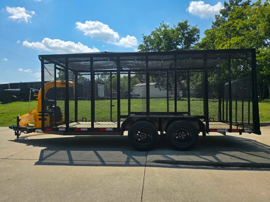 6.4x16 Leaf Clean Up Cage Debris Trailer with 21HP Loader 7K GVWR Left Side