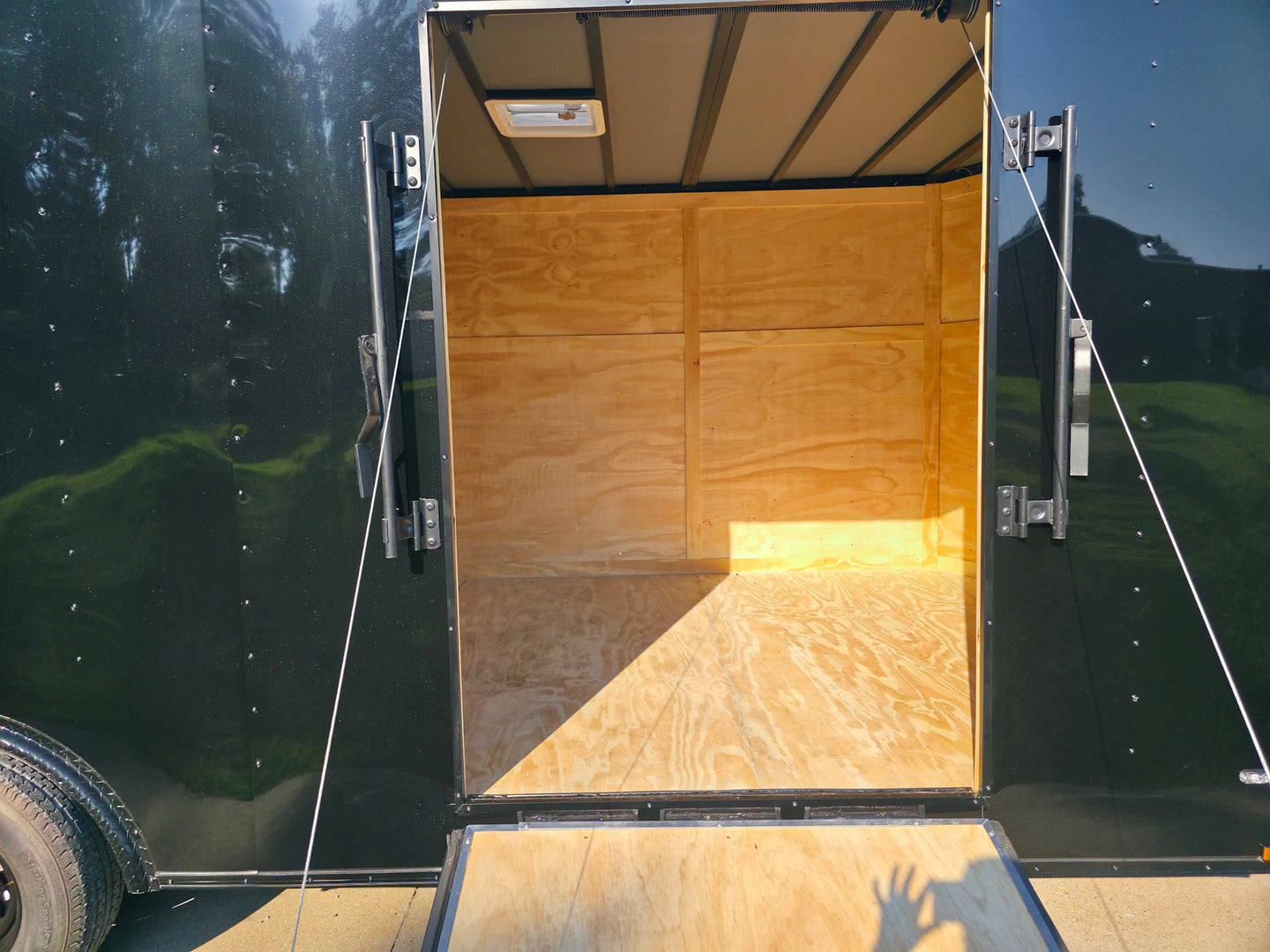 8.5x20 Enclosed Hybrid Black with Black Trim (2) 5200LB Axles Jack Ramp  Down