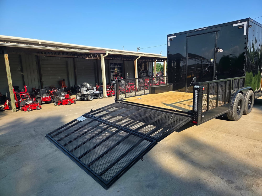 8.5x20 Enclosed Hybrid Black with Black Trim (2) 5200LB Axles Right Rear Gate Down