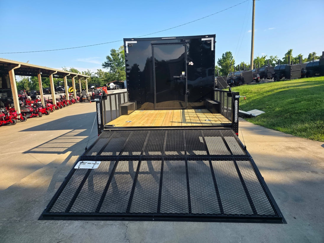 8.5x20 Enclosed Hybrid Black with Black Trim (2) 5200LB Axles Rear Gate Down