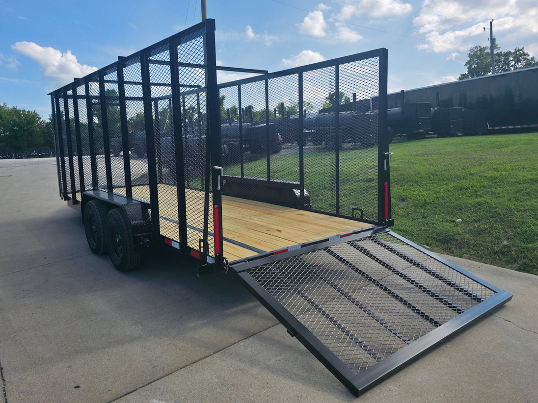 6.4' x 18' Debris Leaf Junk Trash Removal Loader Utility Trailer (2) 3500 Axles Left Rear Gate Down