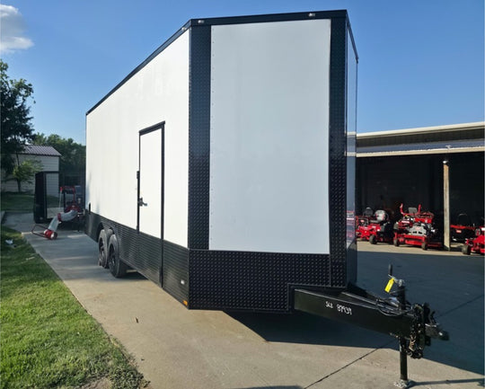 8.5x20 White V-Nose Enclosed Trailer with Blackout Pkg 9' Interior (2) 10,000LB Axles Front Right