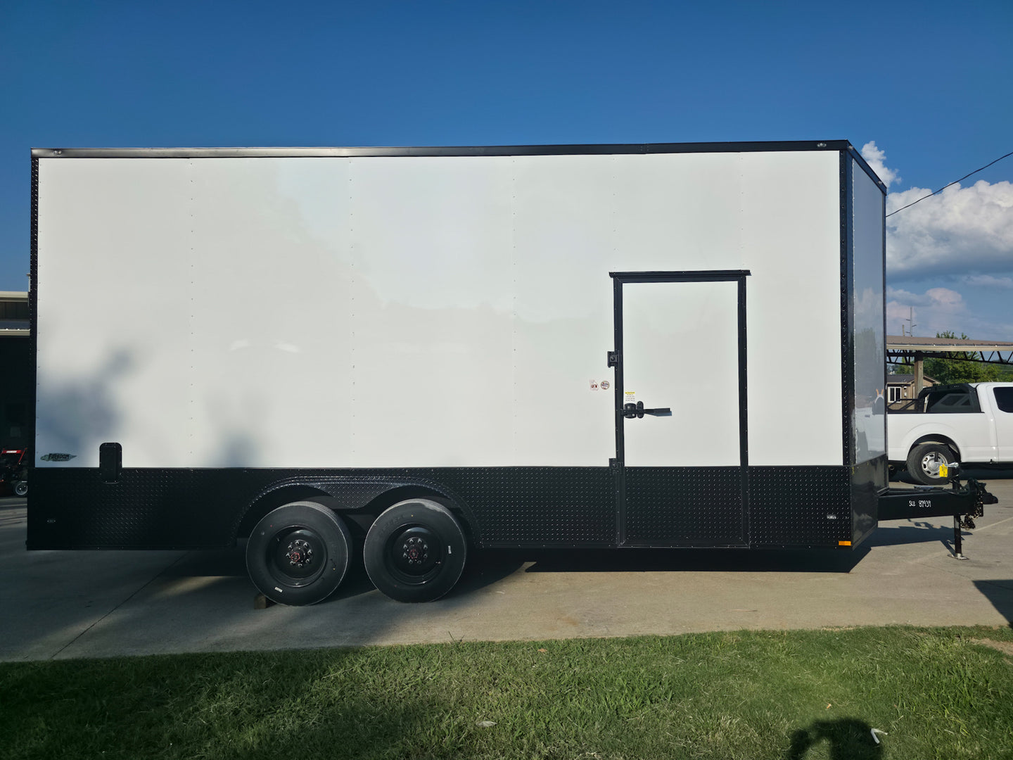 8.5x20 White V-Nose Enclosed Trailer with Blackout Pkg 9' Interior (2) 10,000LB Axles Right Side