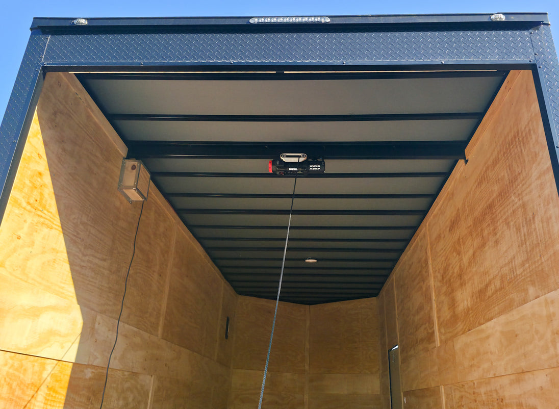 8.5x20 White V-Nose Enclosed Trailer with Blackout Pkg 9' Interior (2) 10,000LB Axles Wench 