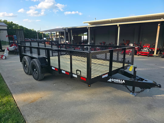 7x14 Tandem Utility Trailer (2) 5200lb Axles w/ Rear Brakes 2FT Mesh Sides Dovetail - SLE Equipment - 1