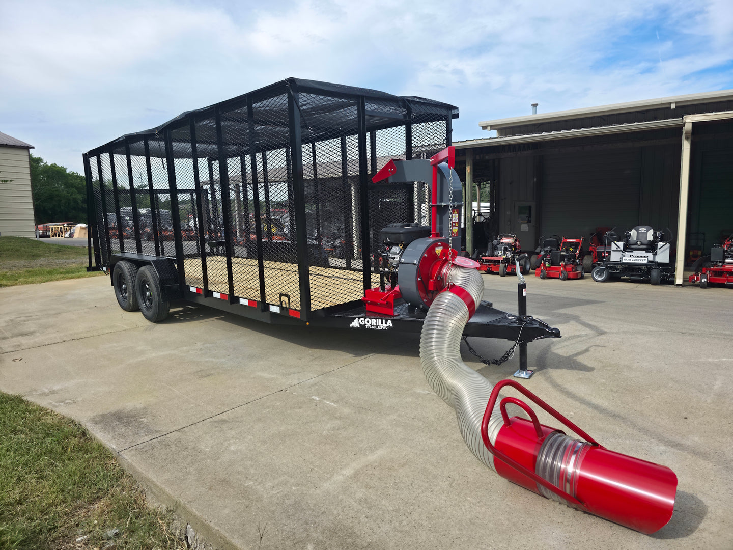 6.4x18 Leaf Cage Debris Trailer with 18HP Debris Loader for Leaf Clean Up Front Right