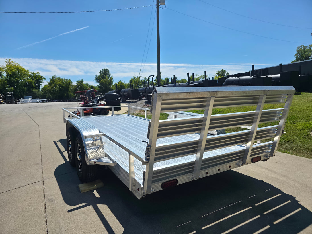 Used 6.4' x 16' All Aluminum Utility Trailer Dual Axle Straight Deck 7K GVWR Left Rear