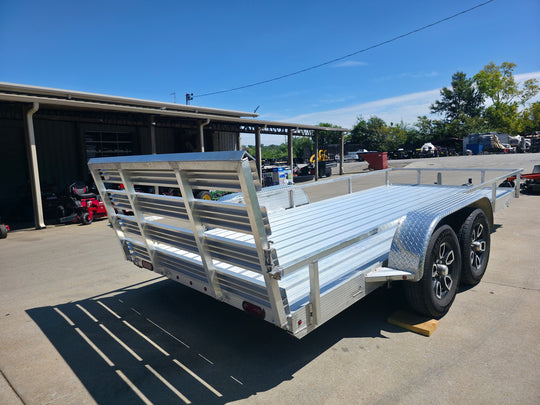 Used 6.4' x 16' All Aluminum Utility Trailer Dual Axle Straight Deck 7K GVWR Right Rear