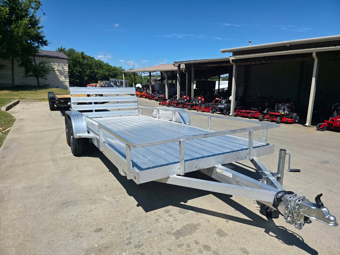 Used 6.4' x 16' All Aluminum Utility Trailer Dual Axle Straight Deck 7K GVWR Front Right