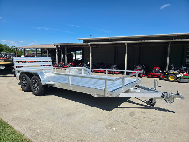 Used 6.4' x 16' All Aluminum Utility Trailer Dual Axle Straight Deck 7K GVWR Front Right