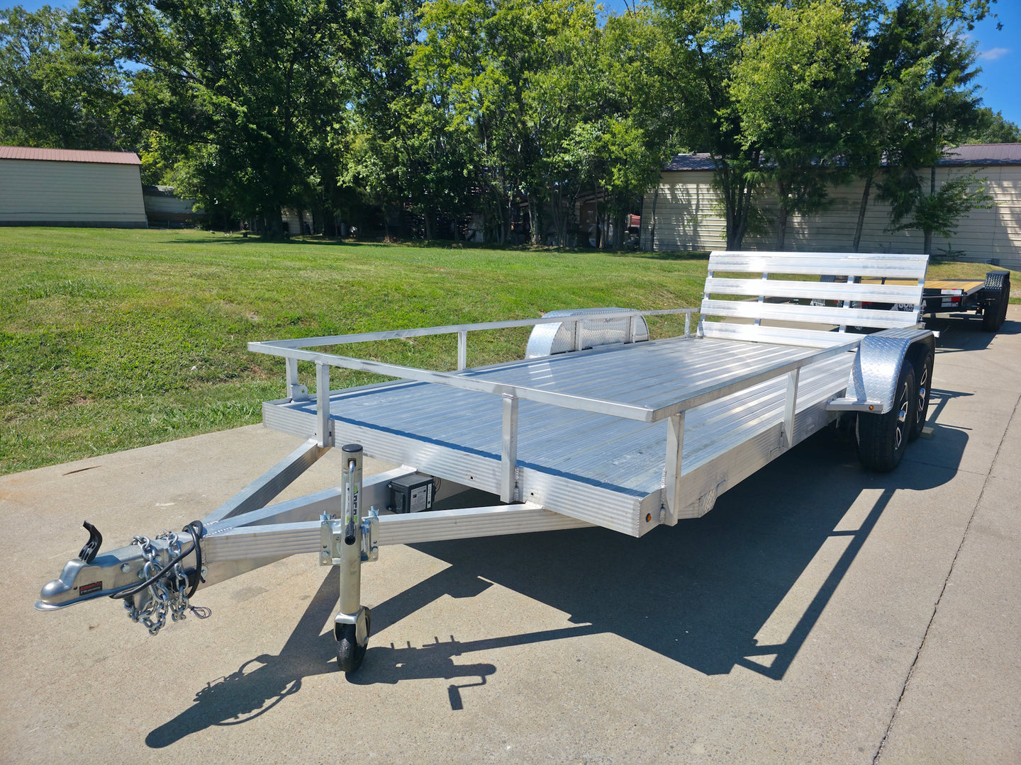 Used 6.4' x 16' All Aluminum Utility Trailer Dual Axle Straight Deck 7K GVWR Front Left