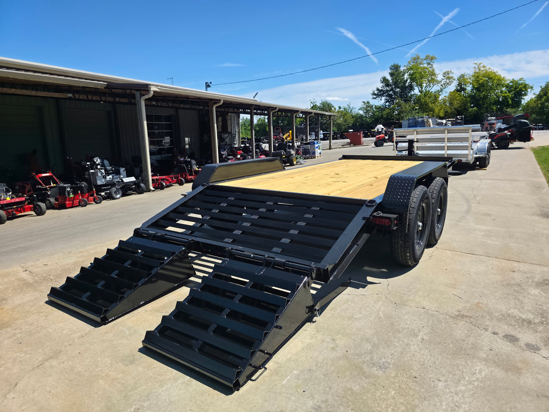 7x16 Equipment Trailer Dovetail Mini King Kong Ramps (2) 7,000LB Axles Right Rear Ramps Down
