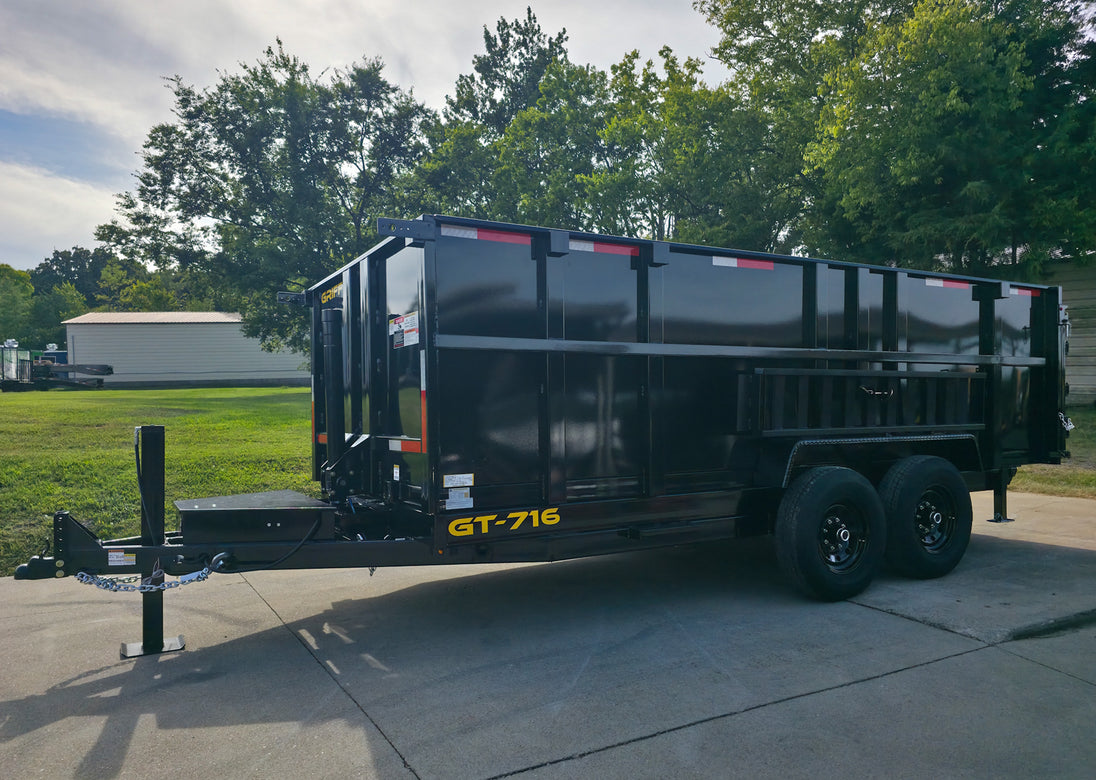 7x16 Telescopic Dump Trailer with 4ft Sides (2) 7K Axles W/ Hydraulic Jack Front Left 