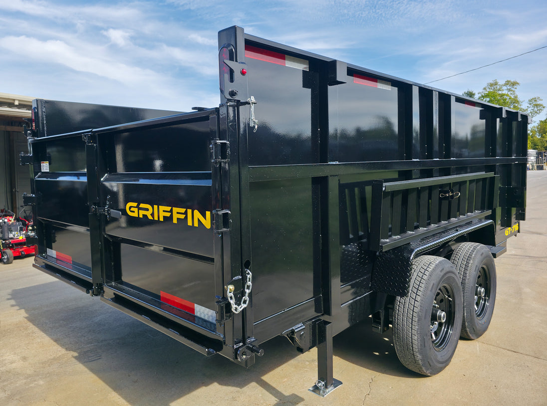 7x16 Telescopic Dump Trailer with 4ft Sides (2) 7K Axles W/ Hydraulic Jack Rear Right Side