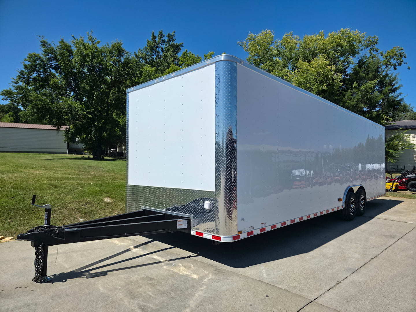 8.5x28 Flat Nose White Enclosed Trailer Roll Out Awning with AC Unit (2) 5,200LB Axles Front Left Side