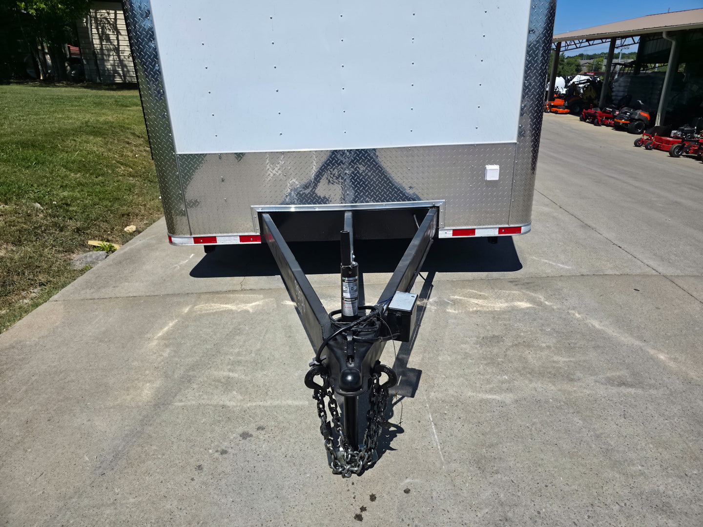 8.5x28 Flat Nose White Enclosed Trailer Roll Out Awning with AC Unit (2) 5,200LB Axles Jack