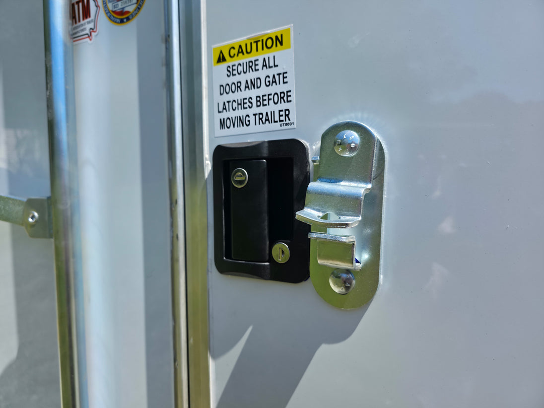 8.5x28 Flat Nose White Enclosed Trailer Roll Out Awning with AC Unit (2) 5,200LB Axles Lock