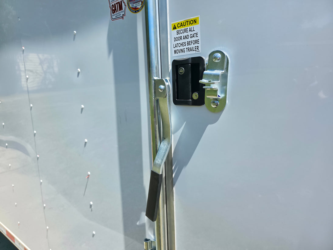 8.5x28 Flat Nose White Enclosed Trailer Roll Out Awning with AC Unit (2) 5,200LB Axles Lock