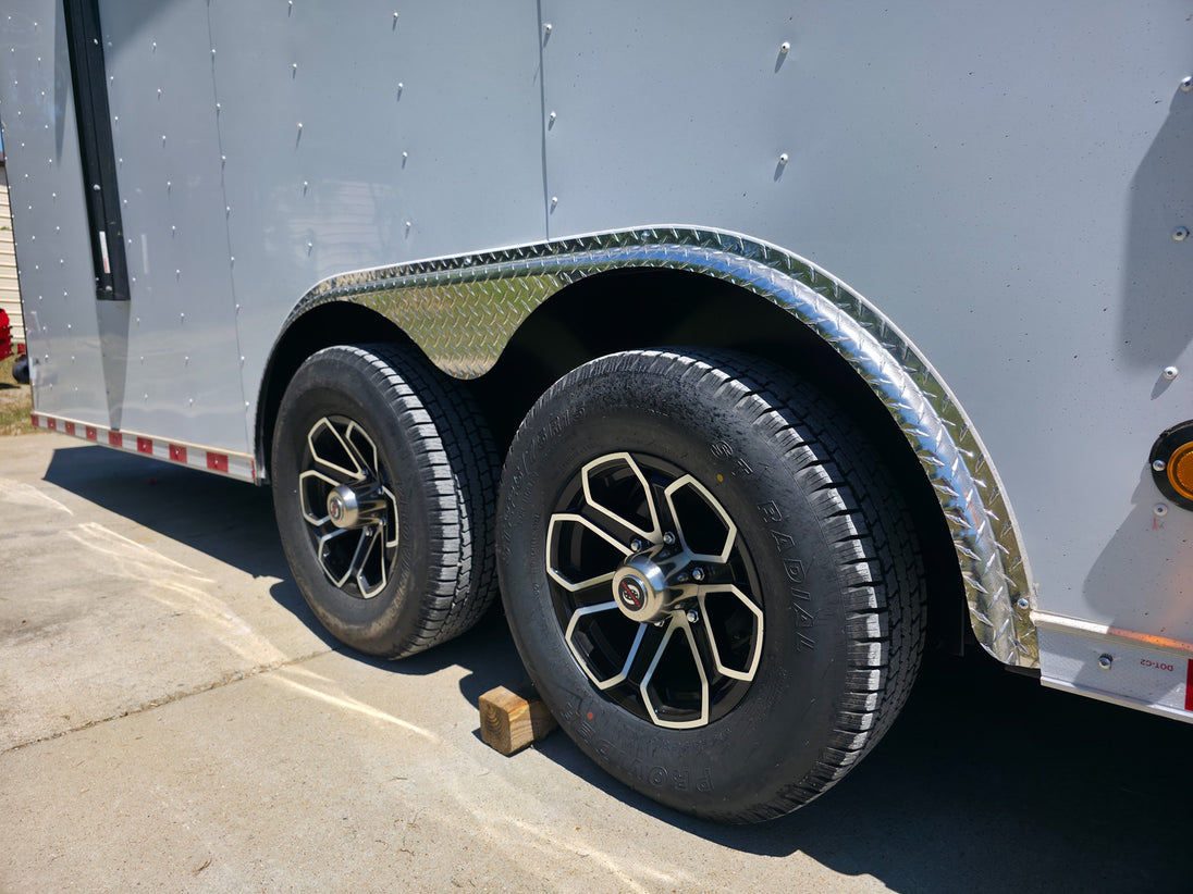 8.5x28 Flat Nose White Enclosed Trailer Roll Out Awning with AC Unit (2) 5,200LB Axles Tires