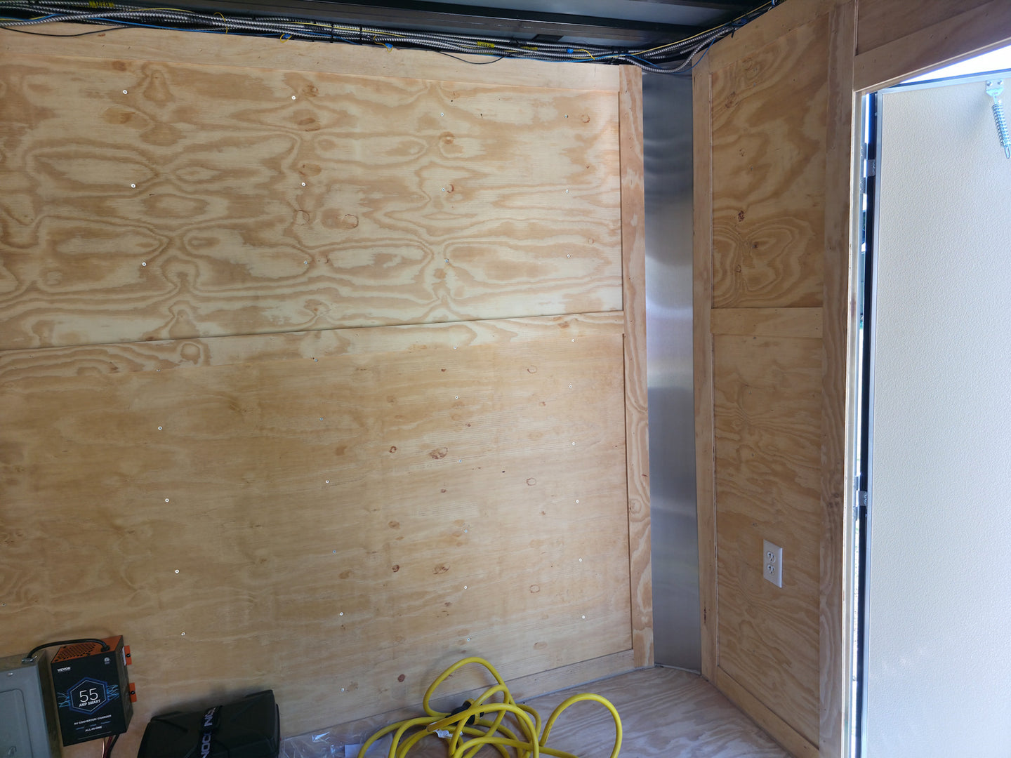 8.5x28 Flat Nose White Enclosed Trailer Roll Out Awning with AC Unit (2) 5,200LB Axles Corners 