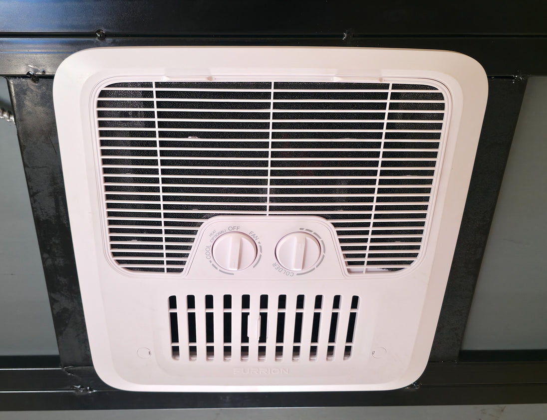 8.5x28 Flat Nose White Enclosed Trailer Roll Out Awning with AC Unit 