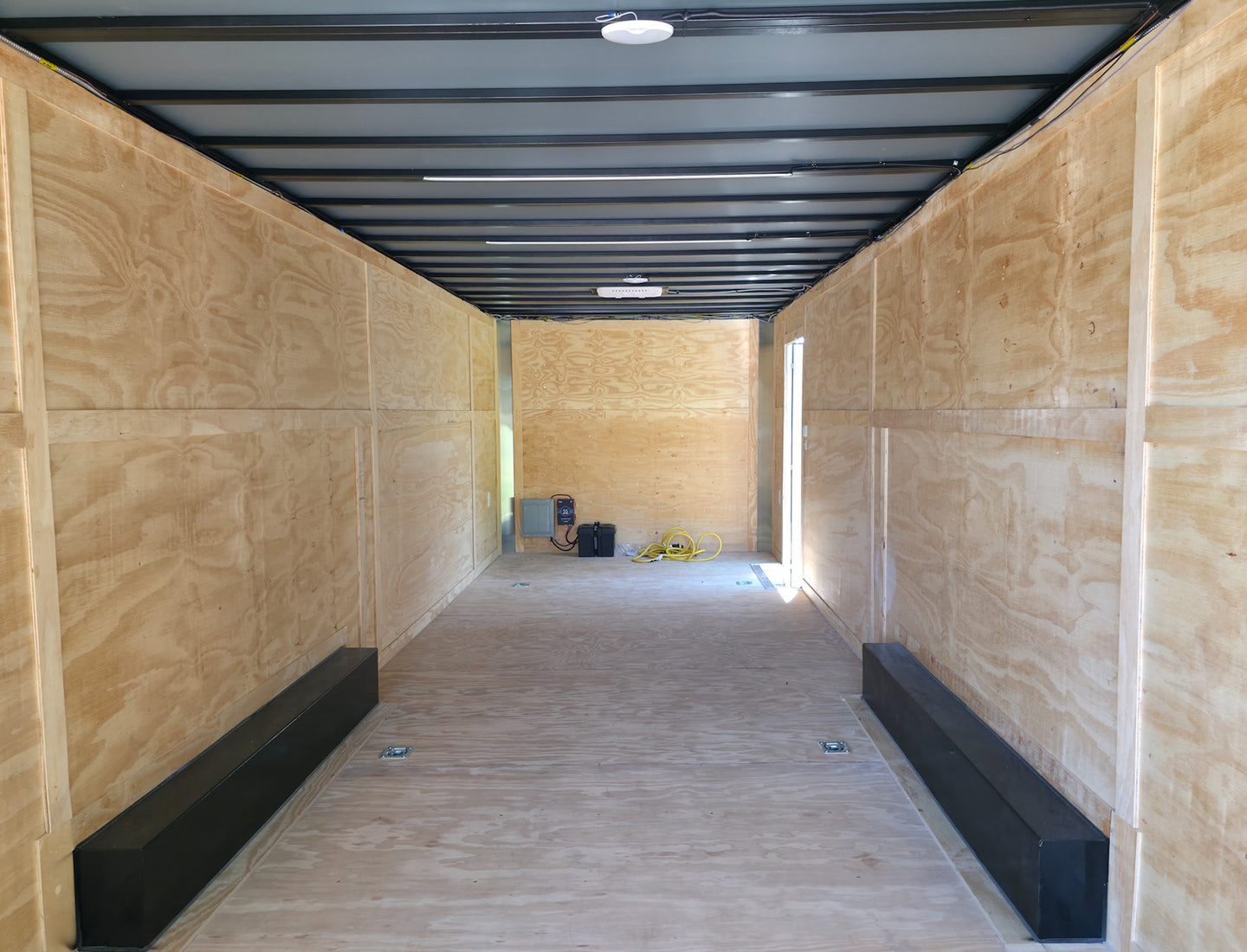 8.5x28 Flat Nose White Enclosed Trailer Roll Out Awning with AC Unit (2) 5,200LB Axles Inside