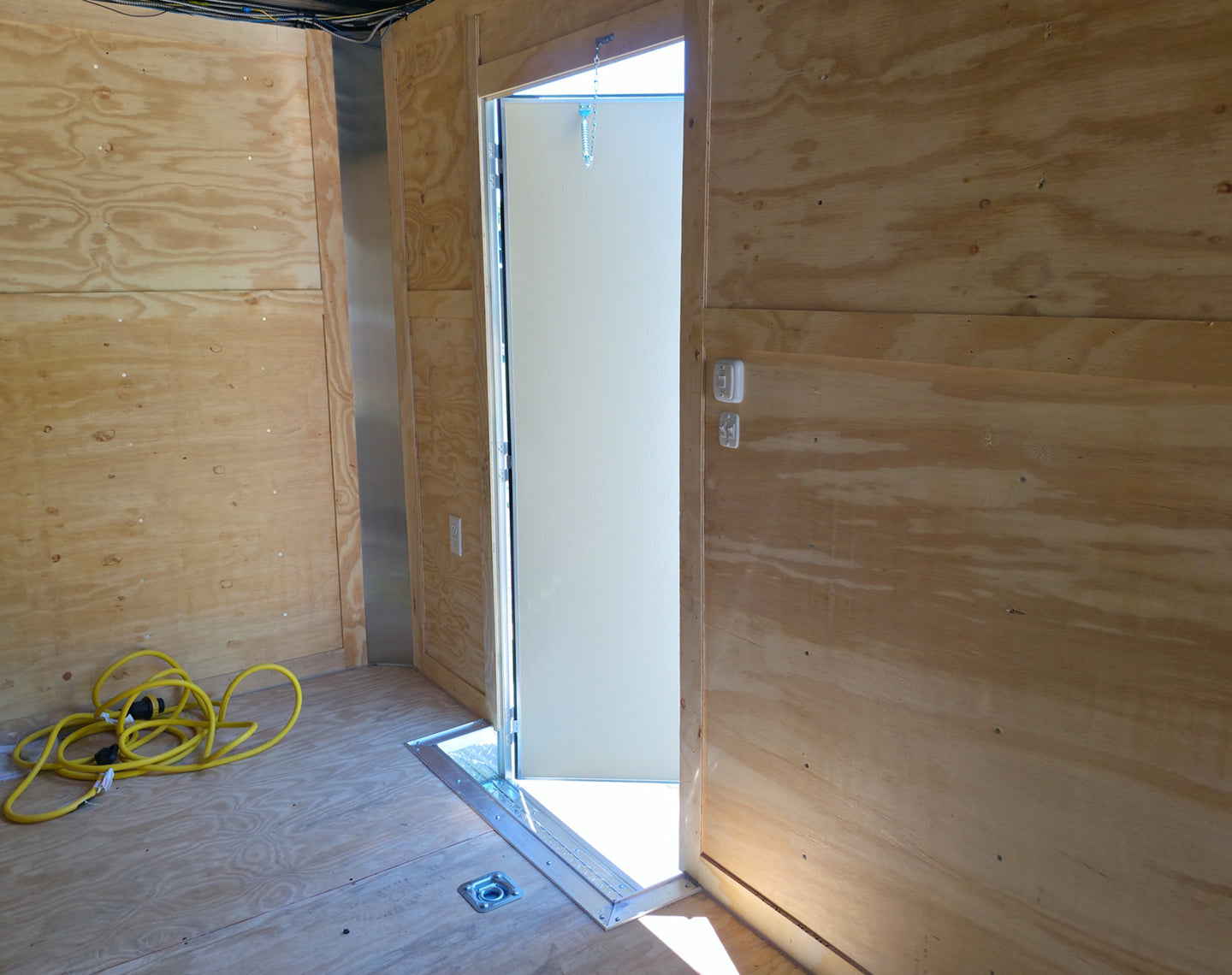 8.5x28 Flat Nose White Enclosed Trailer Roll Out Awning with AC Unit (2) 5,200LB Axles Side Door Inside