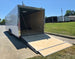 8.5x28 Flat Nose White Enclosed Trailer Roll Out Awning with AC Unit (2) 5,200LB Axles Left Rear Ramp Down