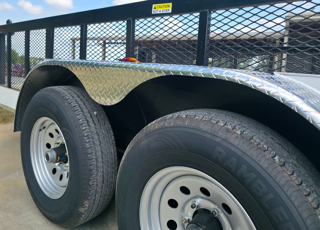 7x18 Hybrid Enclosed White with Alum Trim and Open Deck (2) 5200LB Axles Teardrop Fenders