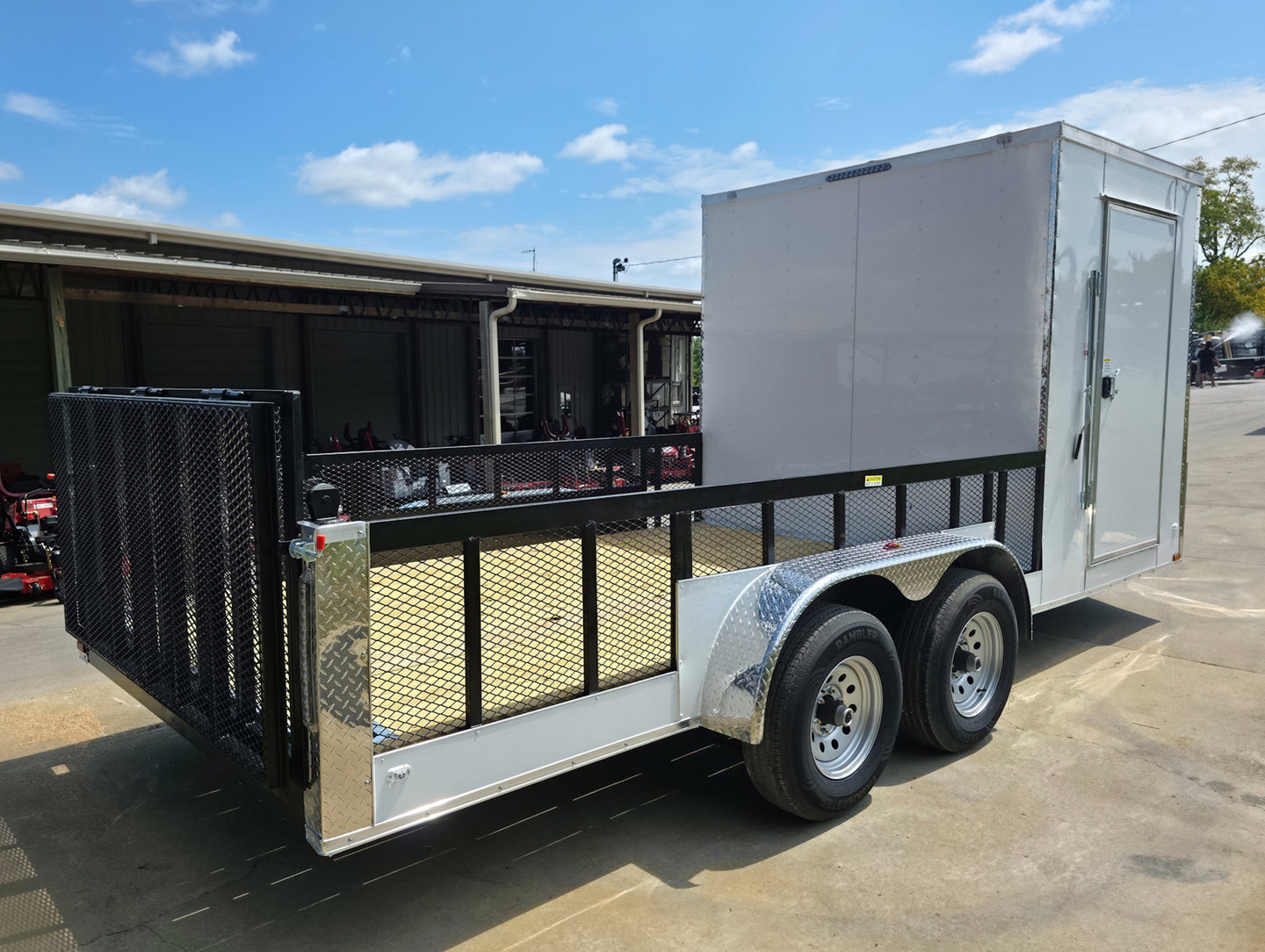 7x18 Hybrid Enclosed White with Alum Trim and Open Deck (2) 5200LB Axles Right Rear